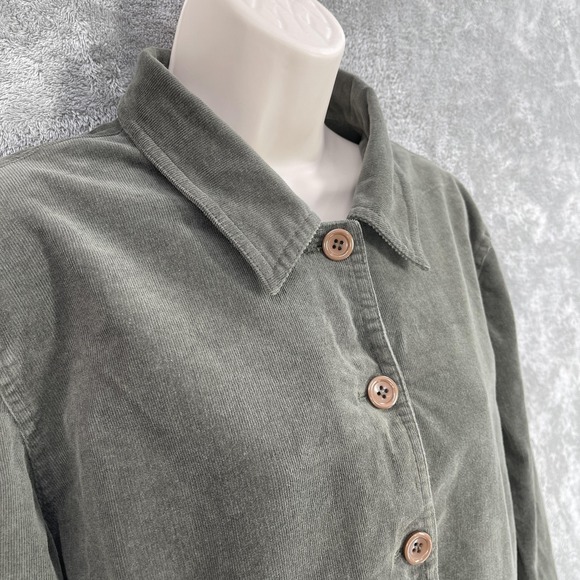 Corduroy Chore Jacket Women Size 14 Green Utility Academia Gorpcore Button Pockt - Picture 8 of 9